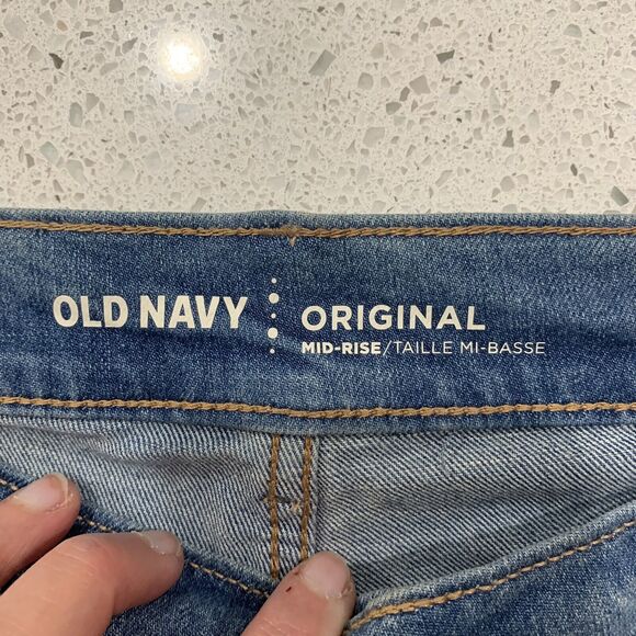 Old Navy Size 8 Jeans Mid Rise Straight Leg Distressed Knees Blue Joshua Tree - Picture 3 of 11